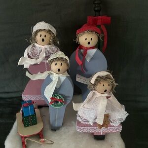 Handmade Wooden Vintage Inspired Holiday Caroler Figurines